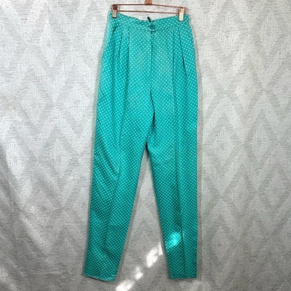 Vintage Valentino Boutique high waisted teal polka dot pants size 8
